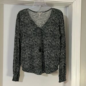 Lucky Brand Floral Print Long Sleeve Top Blouse Green/White  Size S/P